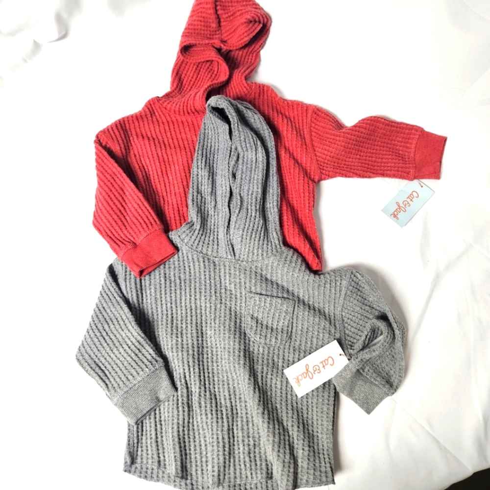 Cat & Jack 12M Cozy Red and‎ Gray Hooded Kids Tops